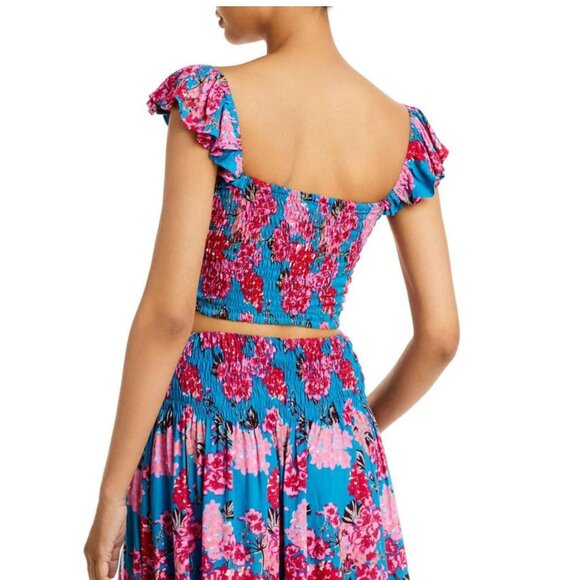 Tiare Hawaii NWT Rio Tosca (Blue/Red/Pink) HOLLIE Smocked Crop Top, One Size - Picture 3 of 4